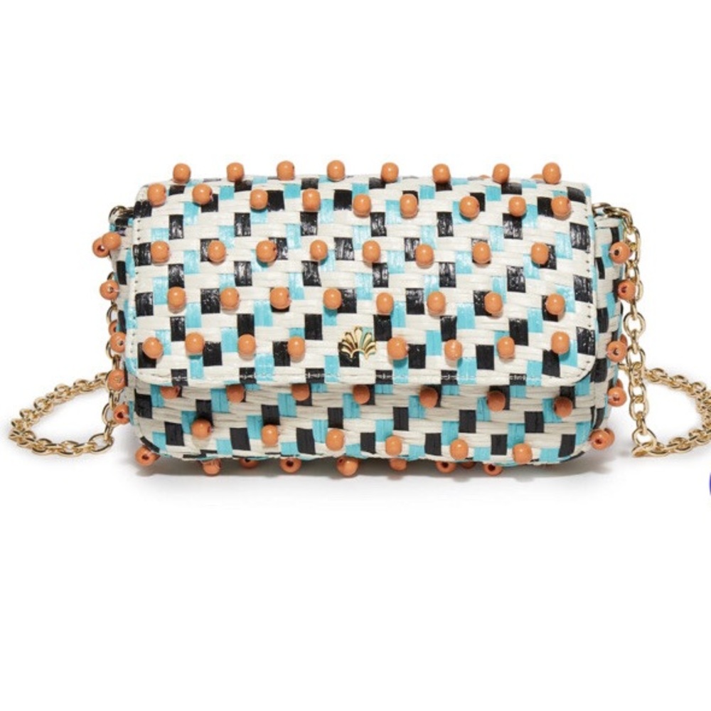 Lele Sadoughi Belen Coral Sunset Raffia Bag